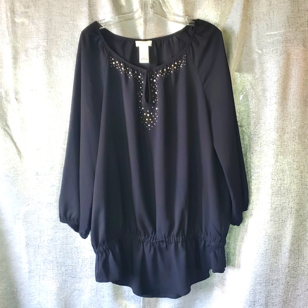 Chico's black Studded Chiffon 3/4 sleeves size 0( S/4 )